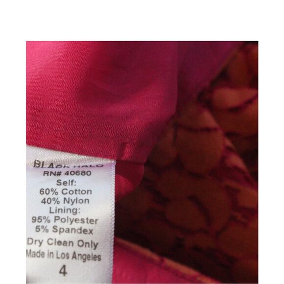 Black Halo Orange Lace Patterned Jackie O Knee Length Pencil Dress US Size 4 - Picture 4 of 5